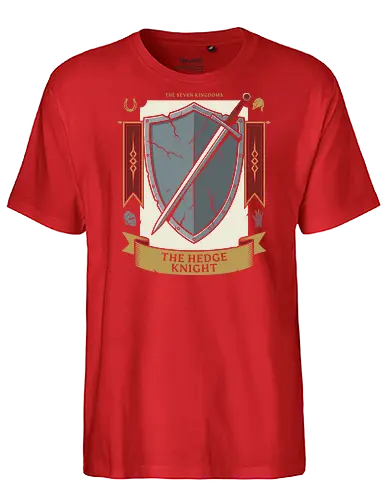 The Hedge Knight - the hedge knight shirt, seven kingdoms t-shirt, knight shield and sword graphic, high fantasy apparel, medieval heraldry clothing, chivalry t-shirt, battle worn shield design, knight errant gear, fantasy book lover gift, epic saga clothing, vintage knightly art, warrior house crest, medieval tournament tee, knightly armor illustration, fantasy world streetwear, heroic knight top, sword and shield graphic, historical fantasy merch, seven kingdoms lore shirt - Fairtrade T-Shirt