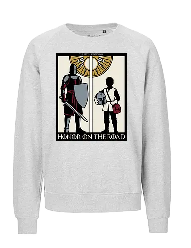 Honor on the Road - honor on the road shirt, knight and squire t-shirt, seven kingdoms graphic tee, high fantasy apparel, medieval knight clothing, master and apprentice shirt, wandering knight design, epic fantasy t-shirt, knightly honor top, fantasy book lover gift, vintage heraldry style, armored warrior apparel, medieval quest clothing, heroic silhouette shirt, sword and shield art, fantasy world streetwear, chivalry and honor tee, knightly duo graphic, seven kingdoms lore merch - Fairtrade Sweatshirt