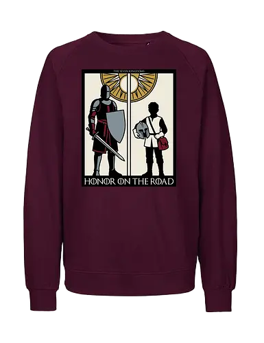Honor on the Road - honor on the road shirt, knight and squire t-shirt, seven kingdoms graphic tee, high fantasy apparel, medieval knight clothing, master and apprentice shirt, wandering knight design, epic fantasy t-shirt, knightly honor top, fantasy book lover gift, vintage heraldry style, armored warrior apparel, medieval quest clothing, heroic silhouette shirt, sword and shield art, fantasy world streetwear, chivalry and honor tee, knightly duo graphic, seven kingdoms lore merch - Fairtrade Sweatshirt