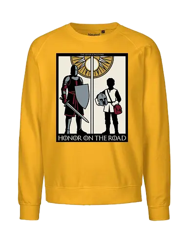 Honor on the Road - honor on the road shirt, knight and squire t-shirt, seven kingdoms graphic tee, high fantasy apparel, medieval knight clothing, master and apprentice shirt, wandering knight design, epic fantasy t-shirt, knightly honor top, fantasy book lover gift, vintage heraldry style, armored warrior apparel, medieval quest clothing, heroic silhouette shirt, sword and shield art, fantasy world streetwear, chivalry and honor tee, knightly duo graphic, seven kingdoms lore merch - Fairtrade Sweatshirt