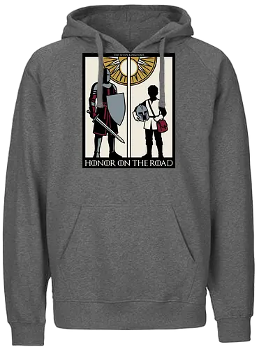 Honor on the Road - honor on the road shirt, knight and squire t-shirt, seven kingdoms graphic tee, high fantasy apparel, medieval knight clothing, master and apprentice shirt, wandering knight design, epic fantasy t-shirt, knightly honor top, fantasy book lover gift, vintage heraldry style, armored warrior apparel, medieval quest clothing, heroic silhouette shirt, sword and shield art, fantasy world streetwear, chivalry and honor tee, knightly duo graphic, seven kingdoms lore merch - Fairtrade Hoodie