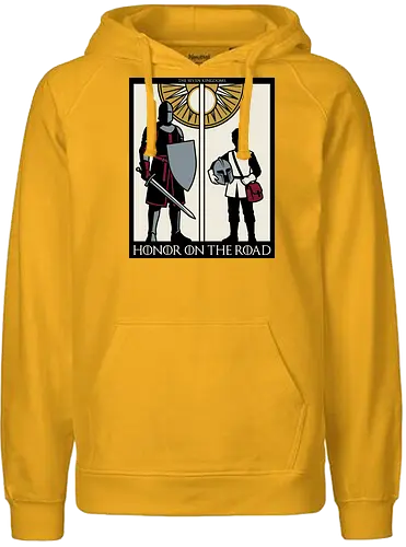 Honor on the Road - honor on the road shirt, knight and squire t-shirt, seven kingdoms graphic tee, high fantasy apparel, medieval knight clothing, master and apprentice shirt, wandering knight design, epic fantasy t-shirt, knightly honor top, fantasy book lover gift, vintage heraldry style, armored warrior apparel, medieval quest clothing, heroic silhouette shirt, sword and shield art, fantasy world streetwear, chivalry and honor tee, knightly duo graphic, seven kingdoms lore merch - Fairtrade Hoodie