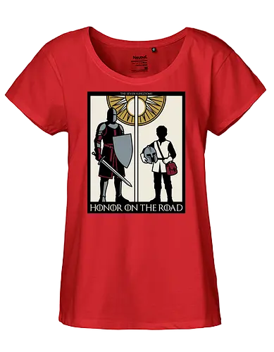 Honor on the Road - honor on the road shirt, knight and squire t-shirt, seven kingdoms graphic tee, high fantasy apparel, medieval knight clothing, master and apprentice shirt, wandering knight design, epic fantasy t-shirt, knightly honor top, fantasy book lover gift, vintage heraldry style, armored warrior apparel, medieval quest clothing, heroic silhouette shirt, sword and shield art, fantasy world streetwear, chivalry and honor tee, knightly duo graphic, seven kingdoms lore merch - Fairtrade Girl Shirt