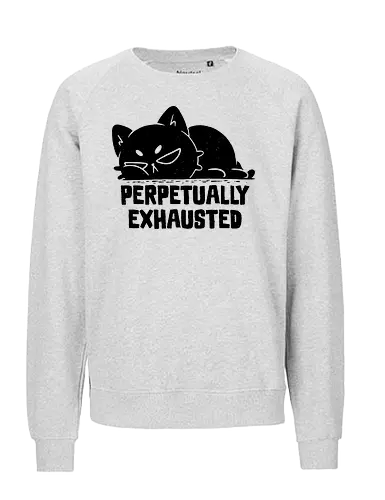 Perpetually Exhausted - cute, tired, koalatees, koala, black cat, cat lover, sleepy, introvert, burnout, sarcastic, ironic, antisocial - Fairtrade Sweatshirt