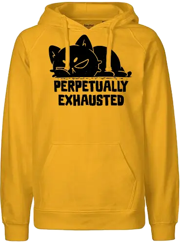 Perpetually Exhausted - cute, tired, koalatees, koala, black cat, cat lover, sleepy, introvert, burnout, sarcastic, ironic, antisocial - Fairtrade Hoodie