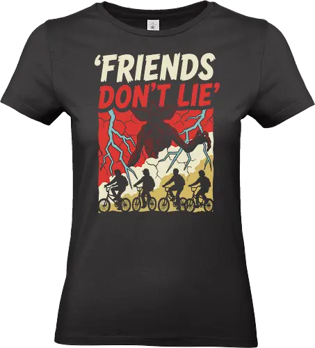 Friends Don't Lie - friends don't lie shirt, retro sci-fi horror t-shirt, demogorgon graphic tee, 80s nostalgia apparel, upside down clothing, supernatural mystery shirt, vintage monster hunter tee, kids on bikes graphic, hawkins inspired apparel, creepy creature design, distressed horror t-shirt, alternative 80s fashion, thriller fan gift, stranger vibes clothing, monster encounter art, retro lightning bolt design, iconic tv quote shirt, geek culture streetwear, sci-fi thriller merch - Standard T-Shirt (Women)