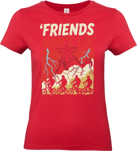 Friends Don't Lie - friends don't lie shirt, retro sci-fi horror t-shirt, demogorgon graphic tee, 80s nostalgia apparel, upside down clothing, supernatural mystery shirt, vintage monster hunter tee, kids on bikes graphic, hawkins inspired apparel, creepy creature design, distressed horror t-shirt, alternative 80s fashion, thriller fan gift, stranger vibes clothing, monster encounter art, retro lightning bolt design, iconic tv quote shirt, geek culture streetwear, sci-fi thriller merch - Standard T-Shirt (Women)
