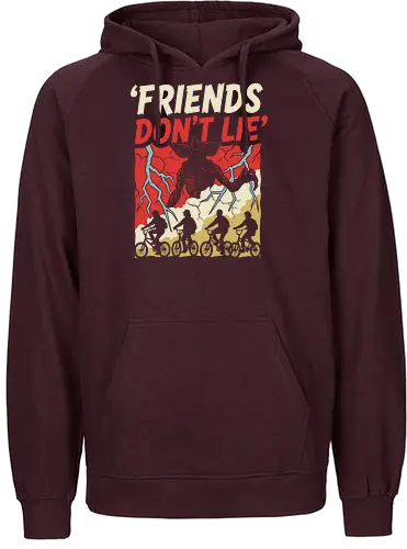 Friends Don't Lie - friends don't lie shirt, retro sci-fi horror t-shirt, demogorgon graphic tee, 80s nostalgia apparel, upside down clothing, supernatural mystery shirt, vintage monster hunter tee, kids on bikes graphic, hawkins inspired apparel, creepy creature design, distressed horror t-shirt, alternative 80s fashion, thriller fan gift, stranger vibes clothing, monster encounter art, retro lightning bolt design, iconic tv quote shirt, geek culture streetwear, sci-fi thriller merch - Fairtrade Hoodie