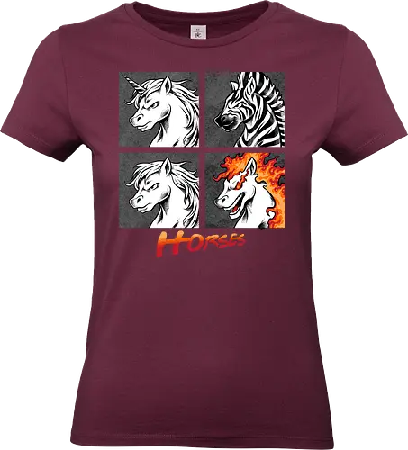 heads of fire - horse, fire, flame, illustration, year, zodiac, unicorn, myth, mythical, creature, monster, animal, angry, wild, beast - Standard T-Shirt (Women)
