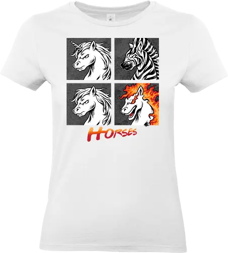 heads of fire - horse, fire, flame, illustration, year, zodiac, unicorn, myth, mythical, creature, monster, animal, angry, wild, beast - Standard T-Shirt (Women)