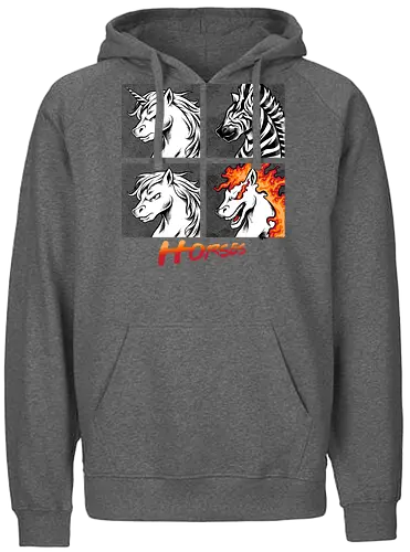 heads of fire - horse, fire, flame, illustration, year, zodiac, unicorn, myth, mythical, creature, monster, animal, angry, wild, beast - Fairtrade Hoodie