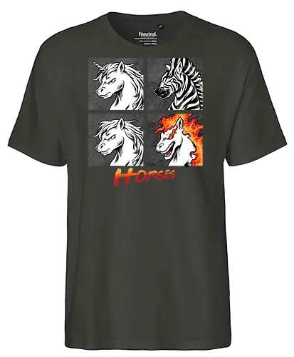 heads of fire - horse, fire, flame, illustration, year, zodiac, unicorn, myth, mythical, creature, monster, animal, angry, wild, beast - Fairtrade T-Shirt