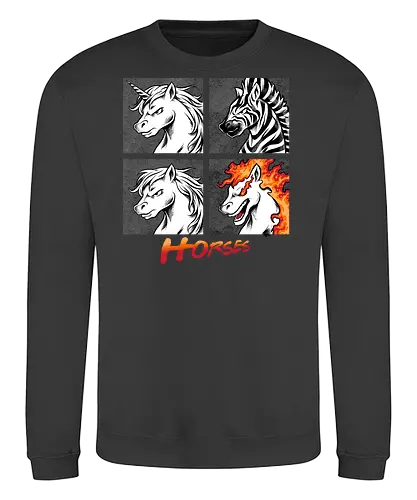 heads of fire - horse, fire, flame, illustration, year, zodiac, unicorn, myth, mythical, creature, monster, animal, angry, wild, beast - Sweatshirt