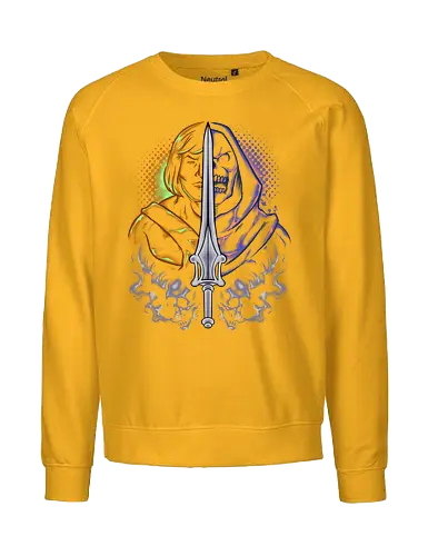 the strong one  - skeleton, guardian, villain, hero, halftone, cool, skull, strong, muscle, sword - Fairtrade Sweatshirt