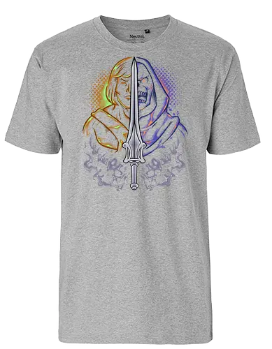 the strong one  - skeleton, guardian, villain, hero, halftone, cool, skull, strong, muscle, sword - Fairtrade T-Shirt