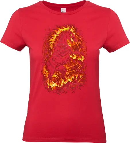 hellbound stallion - horse, fire, flame, illustration, year, zodiac, unicorn, myth, mythical, creature, monster, animal, angry, wild, beast - Standard T-Shirt (Women)