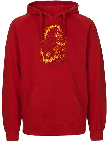 hellbound stallion - horse, fire, flame, illustration, year, zodiac, unicorn, myth, mythical, creature, monster, animal, angry, wild, beast - Fairtrade Hoodie