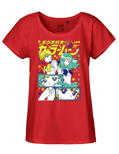 Sailors Uranus & Neptune - sailor uranus, haruka tenoh, sky guardian, magical girl, shoujo anime, manga anime, japanese anime, anime art, sailor, sailor neptune, michiru kaiou, ocean guardian, magical girl, shoujo anime, manga anime, japanese anime, anime art - Fairtrade Girl Shirt