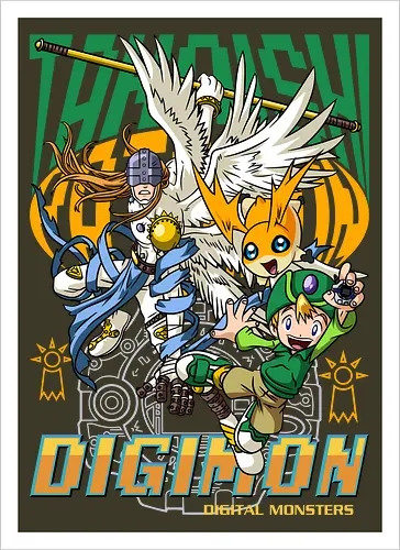 T.K. Takaishi – Digital Monsters Chosen Child & Partner - digital monsters, digimon adventure, tk takaishi, chosen child, digidestined, digital partner, hope crest, classic anime, manga anime, anime art - Artprint
