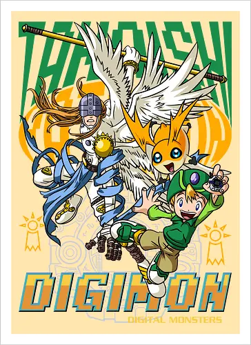 T.K. Takaishi – Digital Monsters Chosen Child & Partner - digital monsters, digimon adventure, tk takaishi, chosen child, digidestined, digital partner, hope crest, classic anime, manga anime, anime art - Artprint
