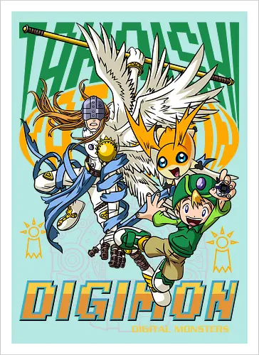 T.K. Takaishi – Digital Monsters Chosen Child & Partner - digital monsters, digimon adventure, tk takaishi, chosen child, digidestined, digital partner, hope crest, classic anime, manga anime, anime art - Artprint