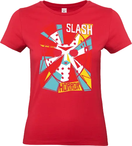 Retro Hockey Mask Slasher Graphic - slash horror shirt, hockey mask t-shirt, slasher movie apparel, 80s horror graphic tee, crystal lake fan art, vintage horror streetwear, geometric horror design, horror movie buff gift, scary movie clothing, pop art slasher top, hockey mask illustration, red and teal horror shirt, alternative horror fashion, halloween slasher tee, iconic horror mask apparel, retro horror cinema gear, slasher film merchandise, edgy horror aesthetic, masked killer t-shirt - Standard T-Shirt (Women)