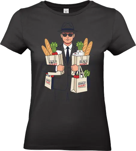 Daily Mart Agent - daily mart agent shirt, secret service grocery t-shirt, spy parody graphic tee, funny secret agent apparel, men in black grocery run, minimalist vector t-shirt, fedora agent design, humorous spy streetwear, grocery shopping humor shirt, grey suit agent art, undercover shopper tee, deadpan humor clothing, daily mart graphic, agent with groceries shirt, witty espionage apparel, minimalist character design, quirky streetwear top, secret mission grocery gift, retro agent illustration - Standard T-Shirt (Women)