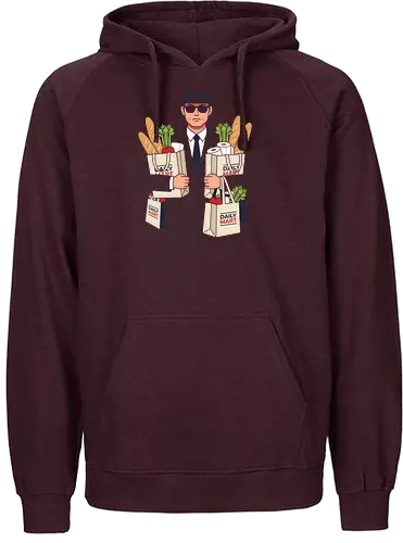 Daily Mart Agent - daily mart agent shirt, secret service grocery t-shirt, spy parody graphic tee, funny secret agent apparel, men in black grocery run, minimalist vector t-shirt, fedora agent design, humorous spy streetwear, grocery shopping humor shirt, grey suit agent art, undercover shopper tee, deadpan humor clothing, daily mart graphic, agent with groceries shirt, witty espionage apparel, minimalist character design, quirky streetwear top, secret mission grocery gift, retro agent illustration - Fairtrade Hoodie