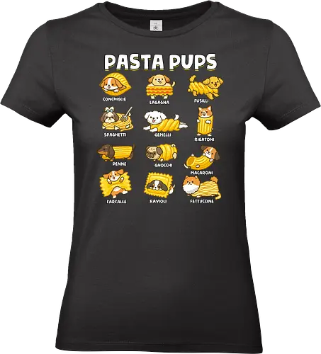 Pasta Pups - pasta, chef, cooking, dogs, food, funny, italian, italy, joke, puns, pups, sarcastic, spaghetti, vegan, vegetarian - Standard T-Shirt (Women)