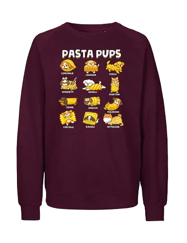 Pasta Pups - pasta, chef, cooking, dogs, food, funny, italian, italy, joke, puns, pups, sarcastic, spaghetti, vegan, vegetarian - Fairtrade Sweatshirt