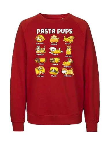 Pasta Pups - pasta, chef, cooking, dogs, food, funny, italian, italy, joke, puns, pups, sarcastic, spaghetti, vegan, vegetarian - Fairtrade Sweatshirt