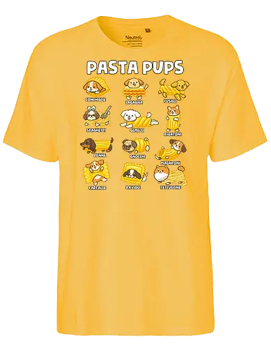 Pasta Pups - pasta, chef, cooking, dogs, food, funny, italian, italy, joke, puns, pups, sarcastic, spaghetti, vegan, vegetarian - Fairtrade T-Shirt