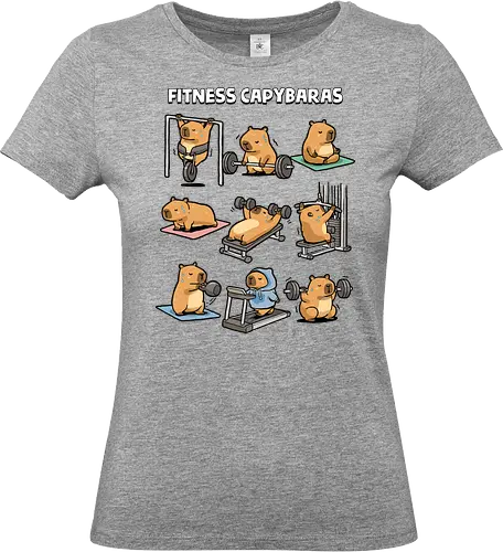 Fitness Capybaras - gym, animal, bodybuilding, capybara, exercise, fitness, funny, humor, lifting, meme, motivation, powerlifting, sarcastic, weightlifting, workout - Standard T-Shirt (Women)