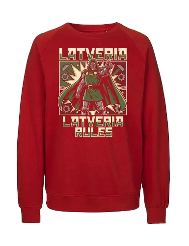 Latveria Rules Doctor Doom Retro Propaganda Style Graphic - latveria rules shirt, doctor doom t-shirt, victor von doom apparel, comic book villain graphic tee, retro propaganda style clothing, latverian monarch design, armored sovereign t-shirt, vintage comic book art, supervillain streetwear, marvel fan gift, iconic villain merch, green and red graphic shirt, industrial gear design, dictator parody apparel, monarchist propaganda art, geek culture fashion, high tech sorcerer shirt, doom victory graphic, comic lore t-shirt - Fairtrade Sweatshirt