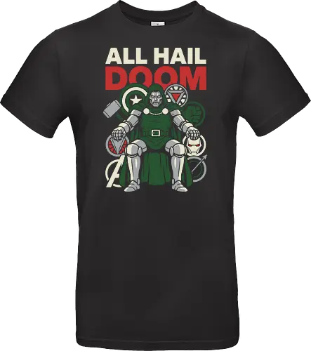 All Hail Doom - all hail doom shirt, doctor doom throne t-shirt, latveria sovereign apparel, comic book villain graphic tee, victor von doom clothing, retro villain propaganda top, defeated heroes design, monarch of latveria shirt, supervillain streetwear, geek culture fashion, armored villain art, comic lore t-shirt, sovereign on throne graphic, iconic villain merch, doctor doom fan gift, villainous pop art, master of sorcery shirt, comic book royalty apparel, powerful villain silhouette - Standard T-Shirt
