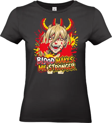 Blood Makes Me Stronger - blood makes me stronger shirt, power anime t-shirt, fiend girl graphic tee, blood fiend apparel, red and yellow anime design, chaotic anime streetwear, supernatural hunter t-shirt, fangs and horns graphic, dark fantasy anime merch, aggressive typography tee, devil girl fan art, edgy anime clothing, halftone pop art shirt, battle ready anime top, blood splatter graphic design, anime anti-hero apparel, fierce anime girl shirt, modern shonen fan merch, stylized anime portrait tee - Standard T-Shirt (Women)