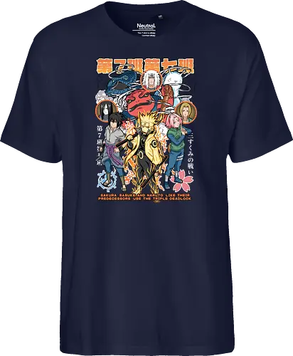 Team 7 - anime, village, attack, anime battle art, ninja determination, shonen anime, anime power, ninja style, anime fan design, manga inspired art - Fairtrade T-Shirt