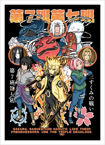 Team 7 - anime, village, attack, anime battle art, ninja determination, shonen anime, anime power, ninja style, anime fan design, manga inspired art - Artprint