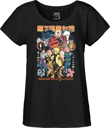 Team 7 - anime, village, attack, anime battle art, ninja determination, shonen anime, anime power, ninja style, anime fan design, manga inspired art - Fairtrade Girl Shirt