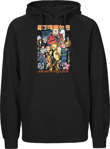 Team 7 - anime, village, attack, anime battle art, ninja determination, shonen anime, anime power, ninja style, anime fan design, manga inspired art - Fairtrade Hoodie