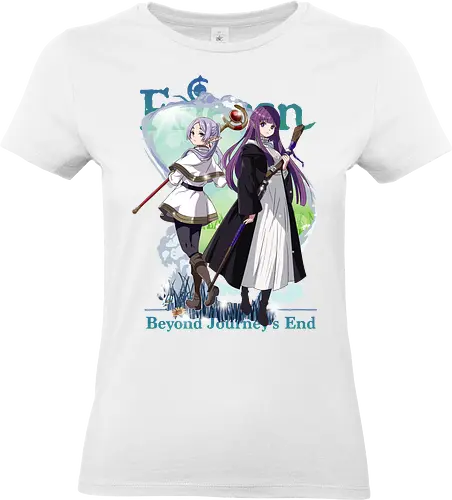 Frieren x Fern - frieren and fern, anime mage duo, elf and human, fantasy companionship, magical journey, anime fantasy duo, mentor and apprentice, emotional anime art, calm fantasy anime, anime aesthetic duo - Standard T-Shirt (Women)