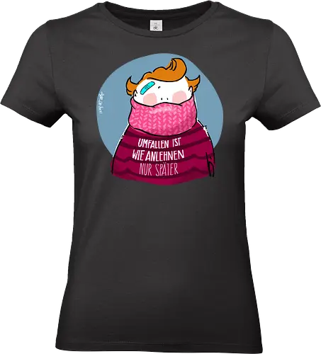 Umfallen ist wie Anlehnen... - Ringelpullisprüche, Ringeldinger, streifenweise, Spruch, Weisheit, Motivation, Ringelpulli, SprücheShirt, Cartoon Illustration, Statement, Handgezeichnet, Humor, Selbstironie, Streifenpulli, Spruchshirt, deutsch - Standard T-Shirt (Women)