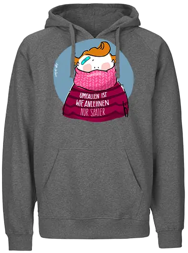 Umfallen ist wie Anlehnen... - Ringelpullisprüche, Ringeldinger, streifenweise, Spruch, Weisheit, Motivation, Ringelpulli, SprücheShirt, Cartoon Illustration, Statement, Handgezeichnet, Humor, Selbstironie, Streifenpulli, Spruchshirt, deutsch - Fairtrade Hoodie