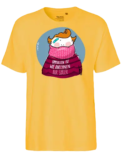 Umfallen ist wie Anlehnen... - Ringelpullisprüche, Ringeldinger, streifenweise, Spruch, Weisheit, Motivation, Ringelpulli, SprücheShirt, Cartoon Illustration, Statement, Handgezeichnet, Humor, Selbstironie, Streifenpulli, Spruchshirt, deutsch - Fairtrade T-Shirt