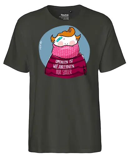 Umfallen ist wie Anlehnen... - Ringelpullisprüche, Ringeldinger, streifenweise, Spruch, Weisheit, Motivation, Ringelpulli, SprücheShirt, Cartoon Illustration, Statement, Handgezeichnet, Humor, Selbstironie, Streifenpulli, Spruchshirt, deutsch - Fairtrade T-Shirt