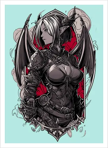 tiefling girl - dungeons, dragons, tiefling girl, warlock class, vecna, rogue class, fantasy rpg, pathfinder rpg, geek gift, larp, fantasy art, nerd girl, dungeon master, d20 dice, critical hit, critical role - Artprint