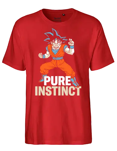 Pure Instinct - power up anime top, pure instinct shirt, ultra power warrior t-shirt, goku inspired graphic tee, blue hair anime apparel, orange gi martial arts design, minimalist anime streetwear, shonen hero transformation top, cosmic battle graphic shirt, zen state fighter clothing, retro anime fan gift, high contrast warrior art, japanese pop culture apparel, martial arts training tee, legendary saiyan streetwear, anime silhouette t-shirt, battle ready hero design, sleek otaku fashion, shonen jump fan merch - Fairtrade T-Shirt