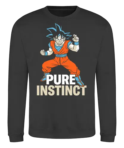 Pure Instinct - power up anime top, pure instinct shirt, ultra power warrior t-shirt, goku inspired graphic tee, blue hair anime apparel, orange gi martial arts design, minimalist anime streetwear, shonen hero transformation top, cosmic battle graphic shirt, zen state fighter clothing, retro anime fan gift, high contrast warrior art, japanese pop culture apparel, martial arts training tee, legendary saiyan streetwear, anime silhouette t-shirt, battle ready hero design, sleek otaku fashion, shonen jump fan merch - Sweatshirt