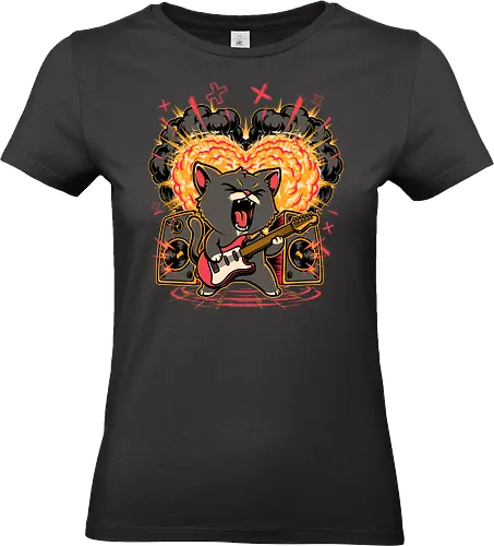 Cat Love Music - screaming, Rock And Roll, cool, funny, cat, black cat, rockstar, metal, heavy metal, punk, rock, rock and roll, music, pet, joke, cute - Standard T-Shirt (Women)
