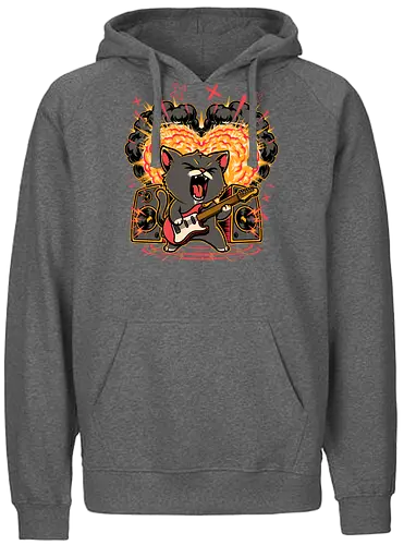 Cat Love Music - screaming, Rock And Roll, cool, funny, cat, black cat, rockstar, metal, heavy metal, punk, rock, rock and roll, music, pet, joke, cute - Fairtrade Hoodie